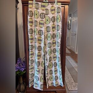 Wide Leg Printed Palazzo Pants in Cream and Green